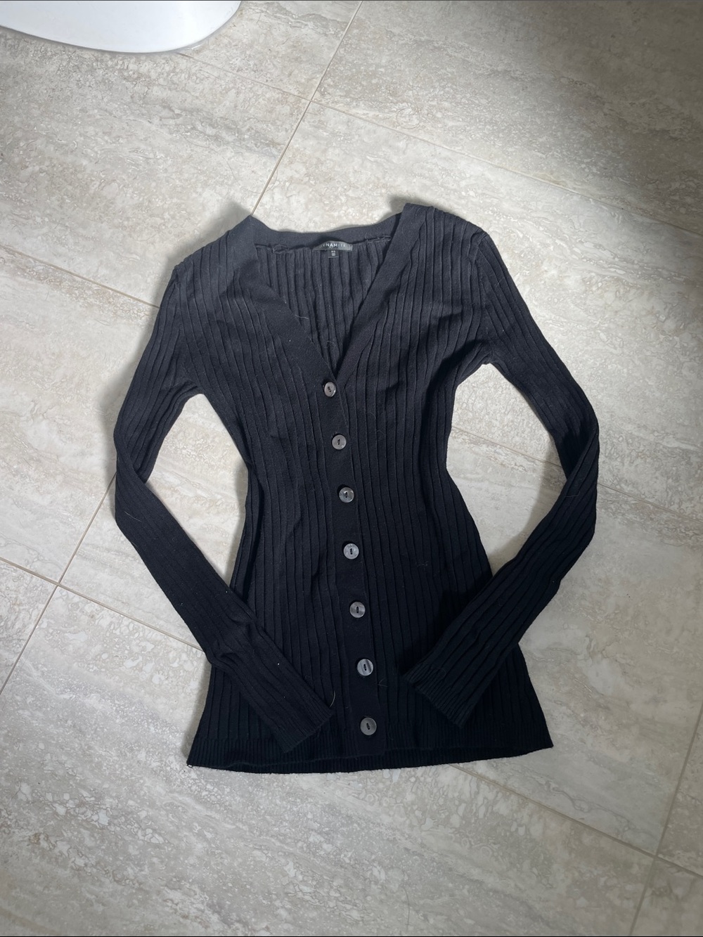 Dynamite Black Ribbed Button-Up Cardigan